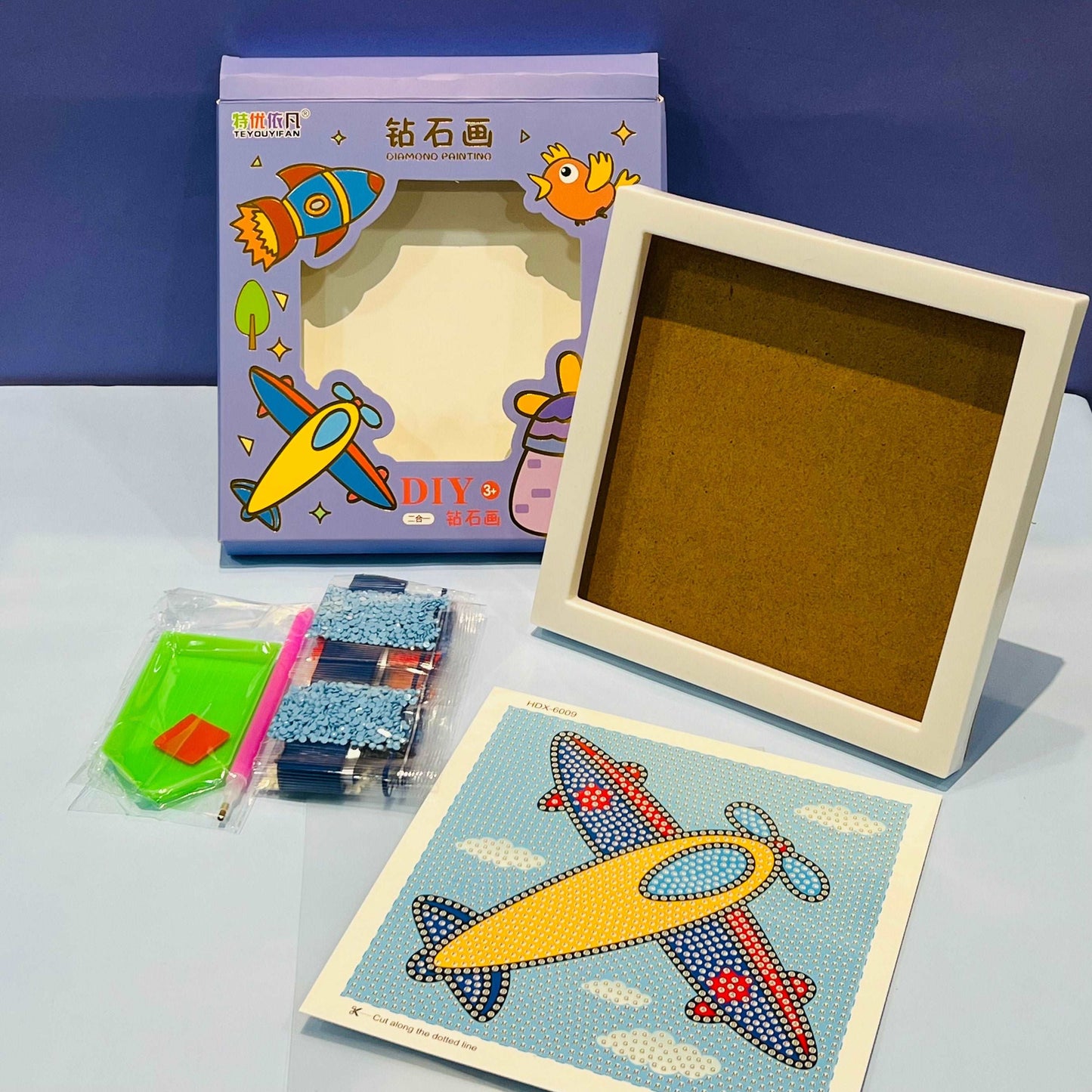 NIYO TOYS DIY airplane diamond painting kit with blue diamond painting diamonds for ages 6 and up