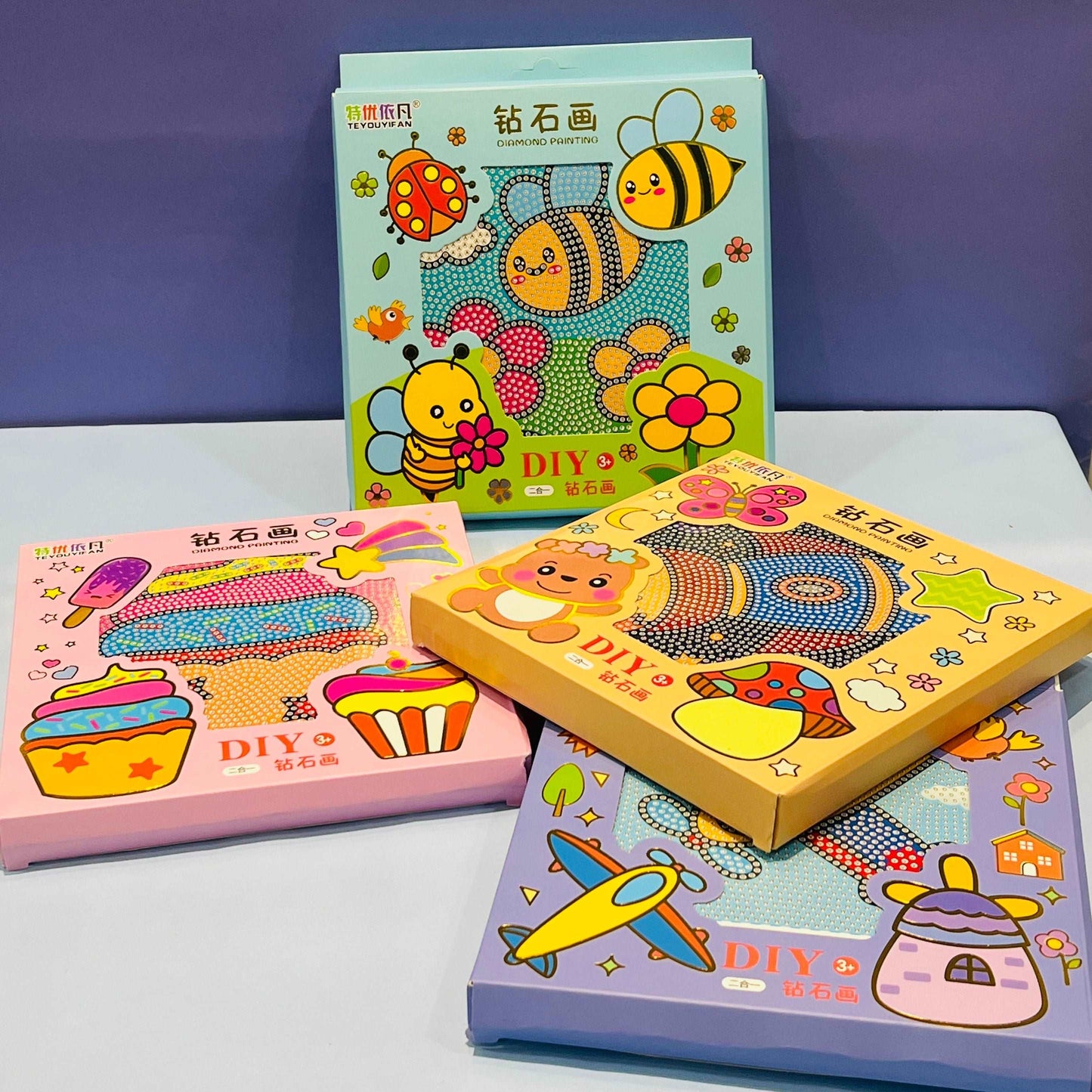 Colorful diamond painting diamonds gift sets for kids, ages 5 and up, featuring fun designs like cupcakes and bees