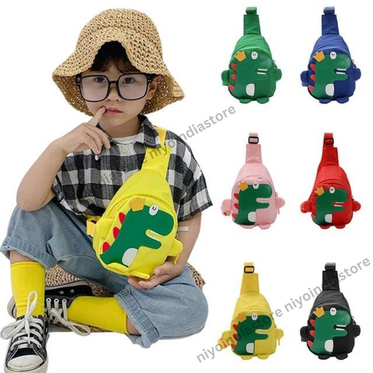 Colorful Dino-King bag for children in various colors featuring a fun dinosaur design