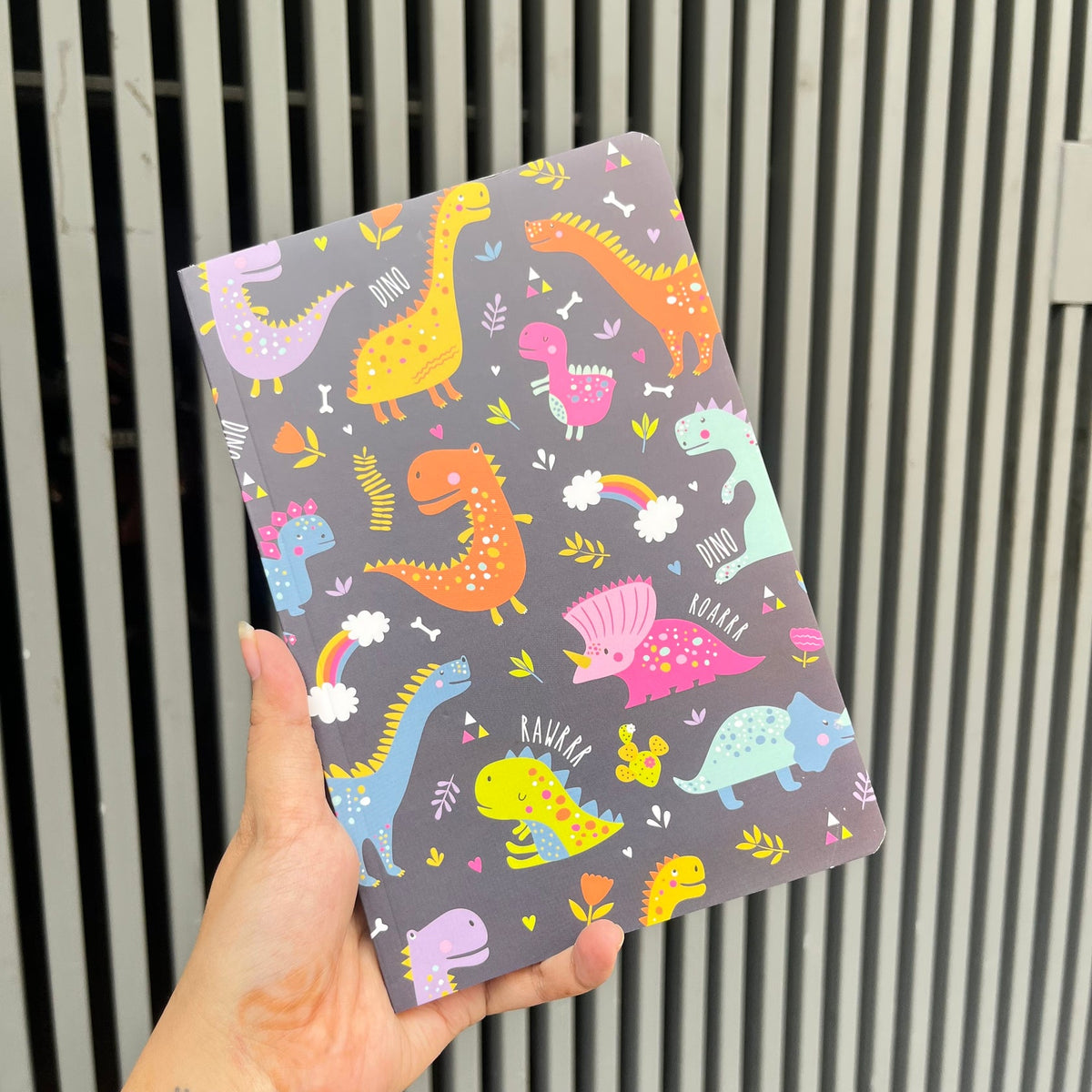Colorful dinosaur-themed A5 size notebook dimensions, perfect return gift for kids age 3+, suitable for school use