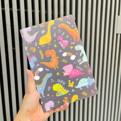 Colorful dinosaur-themed A5 size notebook dimensions, perfect return gift for kids age 3+, suitable for school use