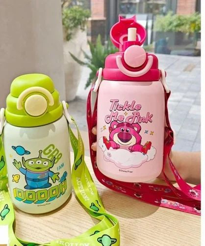 NIYO TOYS pink and green stainless steel drinks bottle for kids, durable and fun designs, age 3+