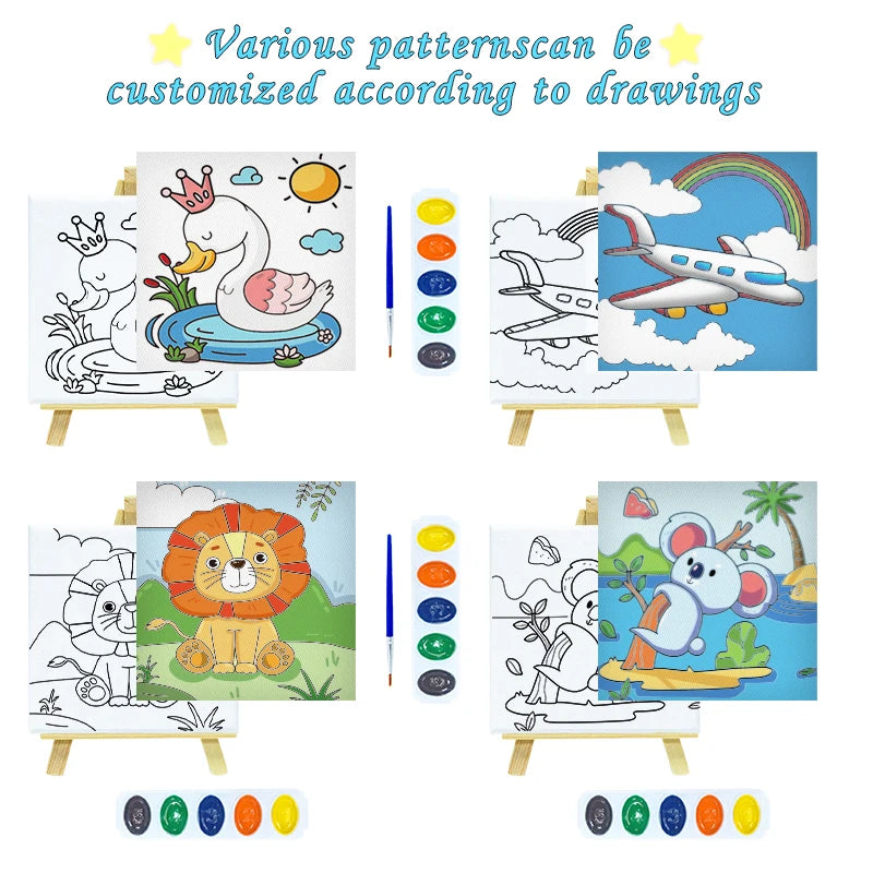 Kids painting return gift set with customizable patterns, vibrant colors, ages 3+, perfect for birthday parties