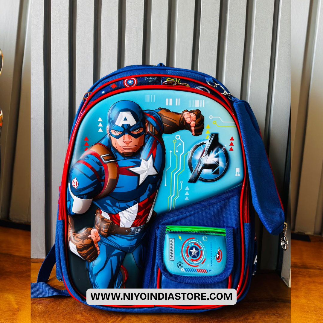 NIYO TOYS Durable Kids 3D Bags featuring a superhero design with vibrant colors and spacious compartments