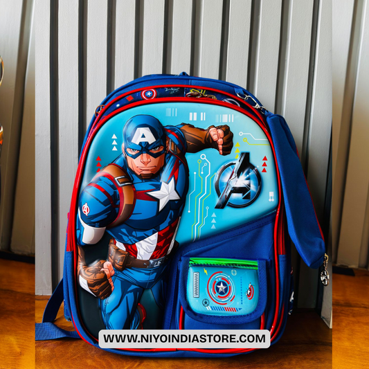 NIYO TOYS Durable Kids 3D Bags featuring a superhero design with vibrant colors and spacious compartments