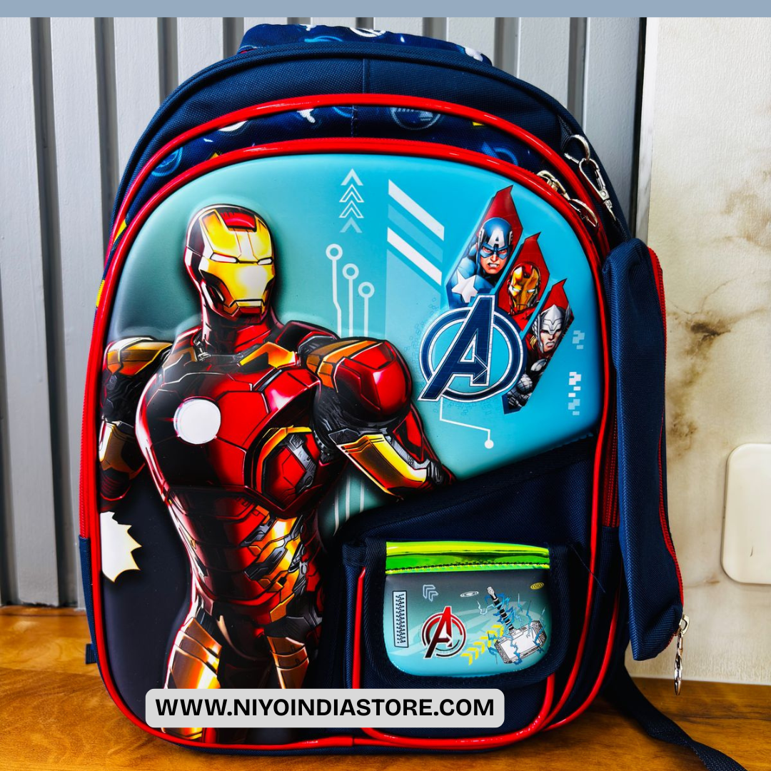 NIYO TOYS Durable Kids 3D Bags featuring Iron Man and Avengers theme with vibrant design