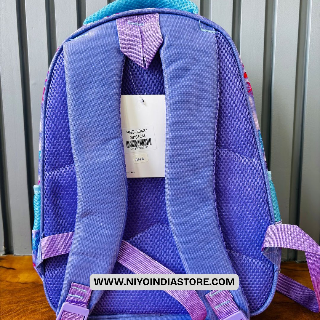 Back of NIYO TOYS Durable Kids 3D Bags with comfortable padded straps and breathable mesh material
