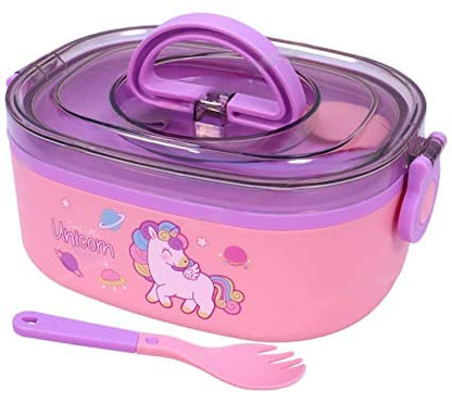 Colorful NIYO TOYS durable kids lunchbox with unicorn design and matching fork included