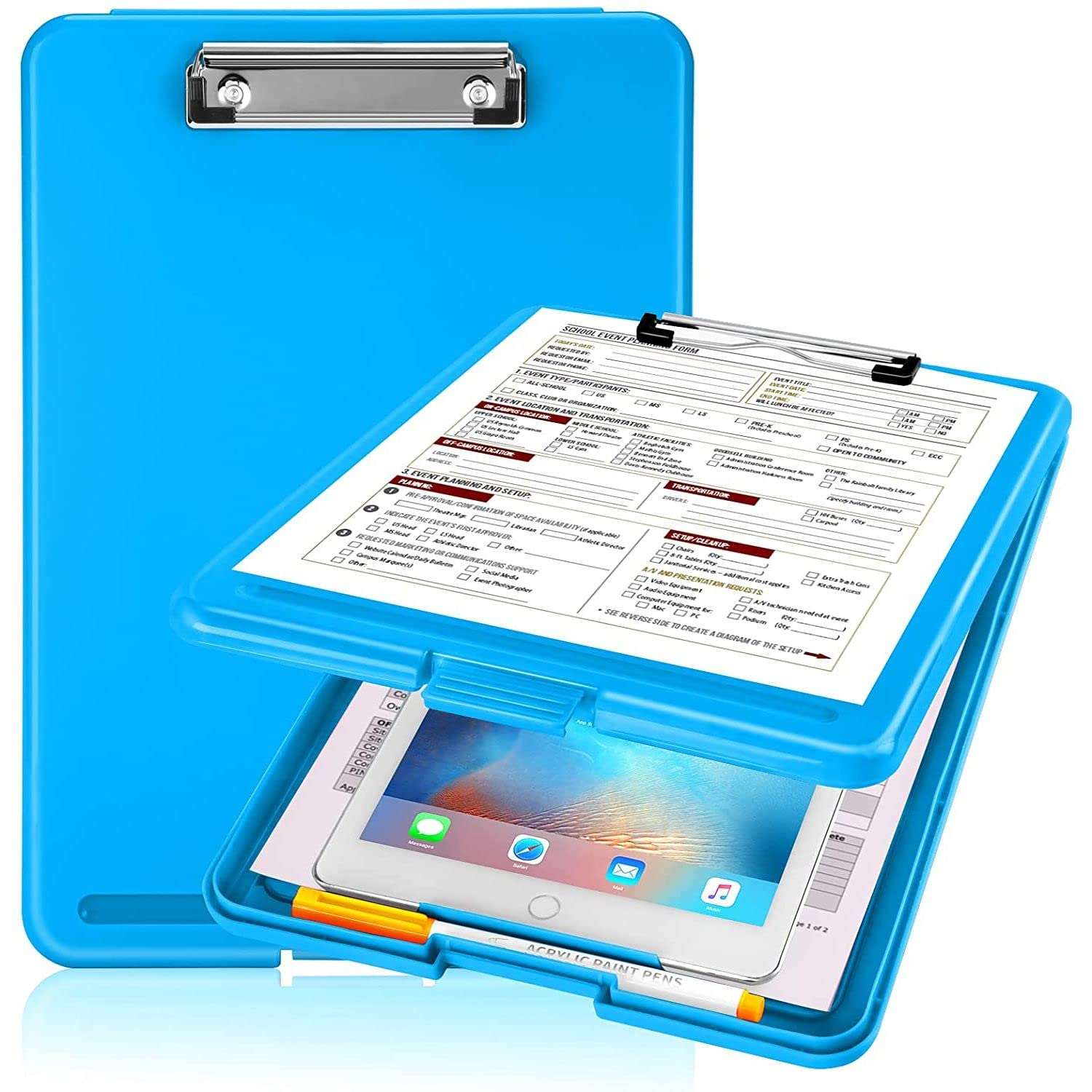 NIYO TOYS Blue Exam Pad with Clip and Storage for Notes and Tablets
