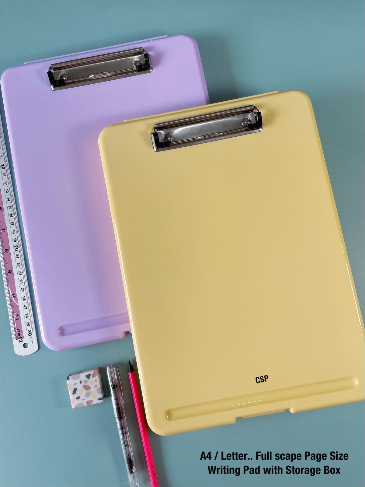 NIYO TOYS A4 Exam Pad in Yellow and Purple with Storage Box and Clip for Easy Writing