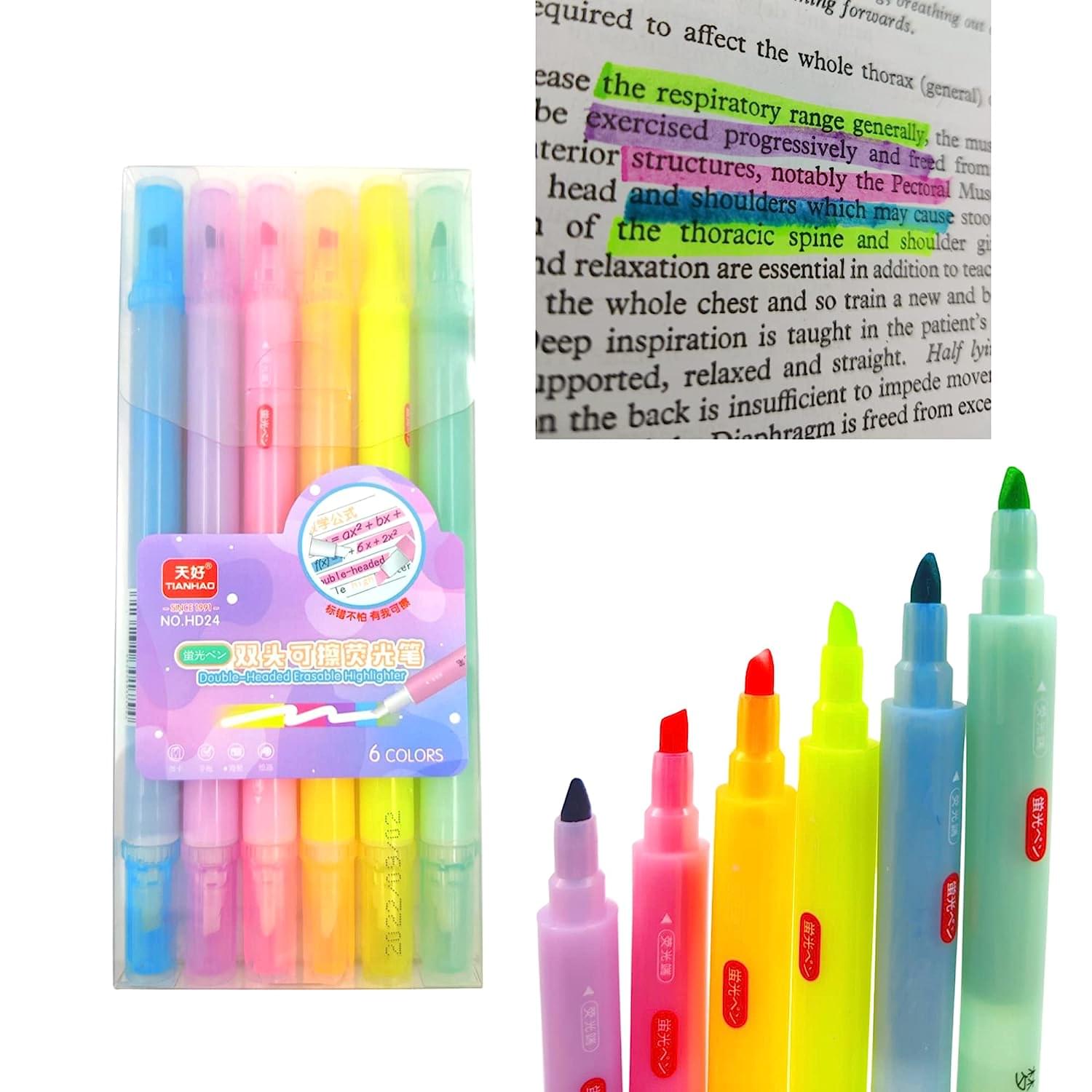 NIYO TOYS erasable highlighters set with six vibrant colors for convenient and clean highlighting