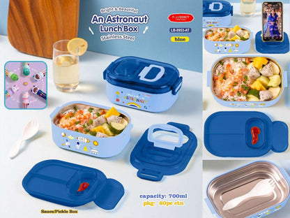 Blue NIYO TOYS kids lunch box with astronaut design, 700ml capacity, ideal for school lunches