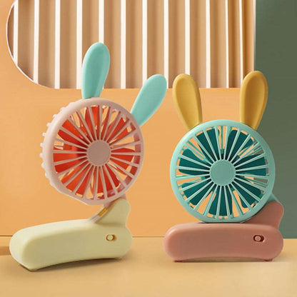 Colorful bunny design fan handheld by NIYO TOYS, perfect for kids age 3+, ideal for hot days