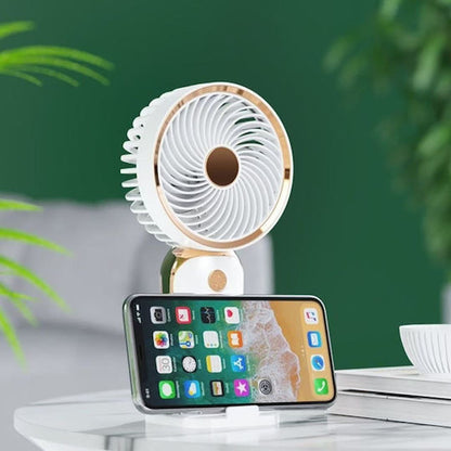 NIYO TOYS handheld fan in white and gold, perfect for kids and adults on the go