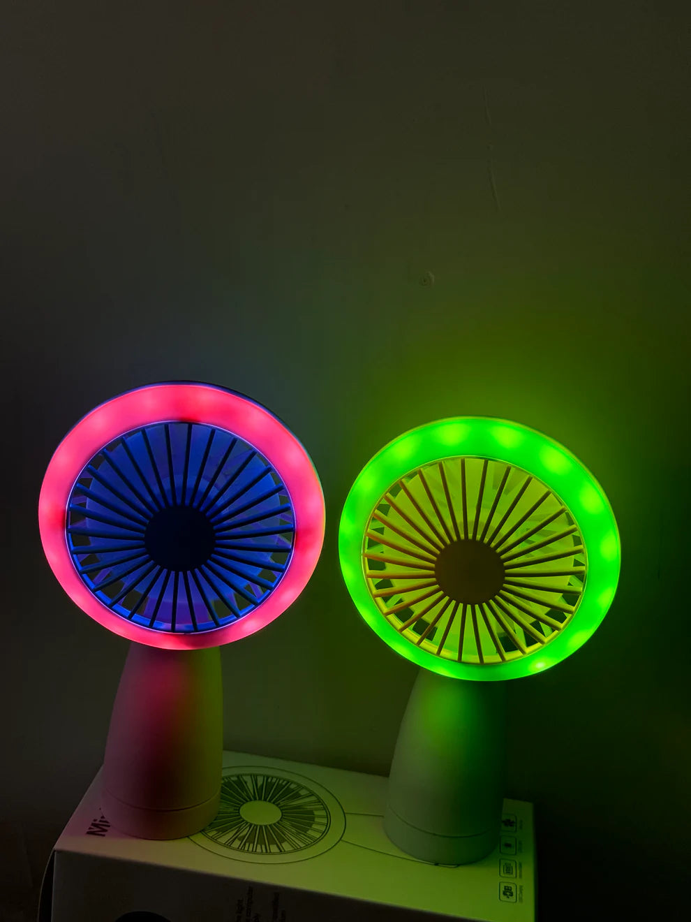 NIYO TOYS fan mini in blue and green colors with LED lights, perfect for kids ages 3 and up