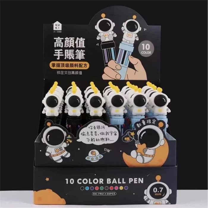 Colorful 10-pack astronaut ballpoint pens by NIYO TOYS for kids, inspired by fisher space pen company