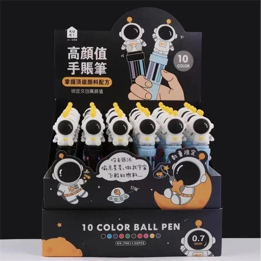 Colorful 10-pack astronaut ballpoint pens by NIYO TOYS for kids, inspired by fisher space pen company