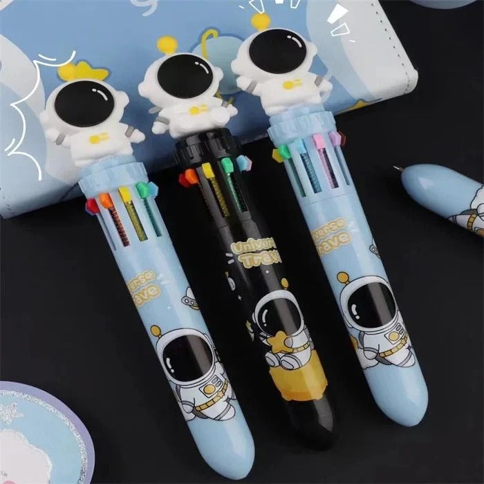 Colorful astronaut-themed pens set, ideal for kids ages 5+, inspired by the fisher space pen company