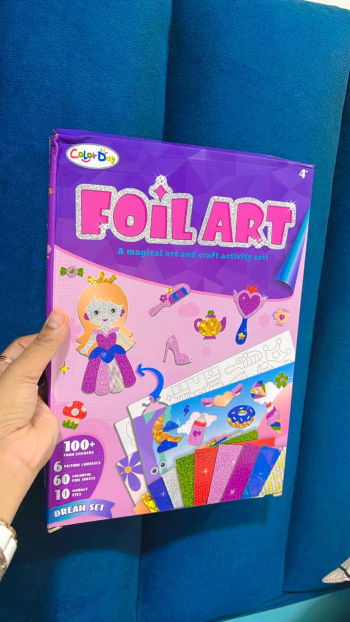 Colorful Foil Art Craft Kit for Kids featuring various creative materials and fun designs