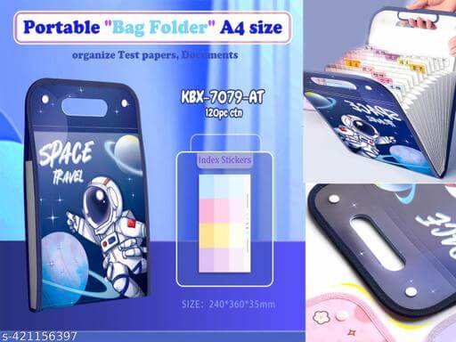 Portable space-themed folder file for A4 size, ideal for organizing documents and school papers