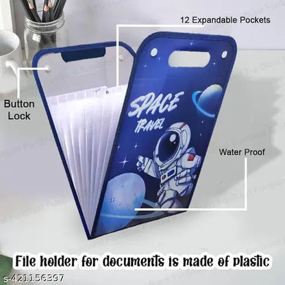 Niyo Toys space travel folder file, waterproof with 12 expandable pockets for kids, age 5+, document storage