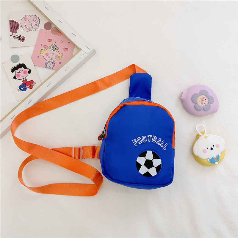 Blue NIYO TOYS football kids shoulder bag with orange strap and soccer ball design