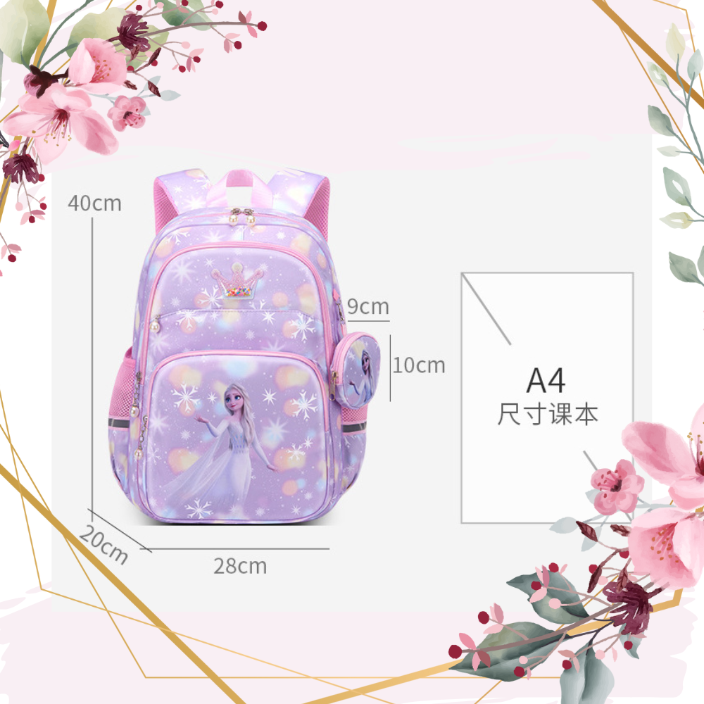 NIYO TOYS Frozen school backpack in purple with Elsa design, suitable for A4-sized books