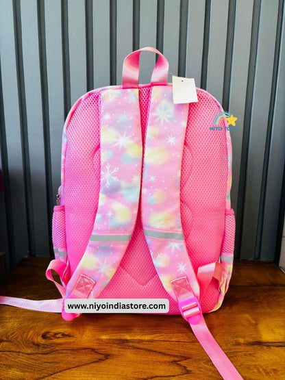 Pink Frozen school backpack with mesh design and adjustable straps for kids