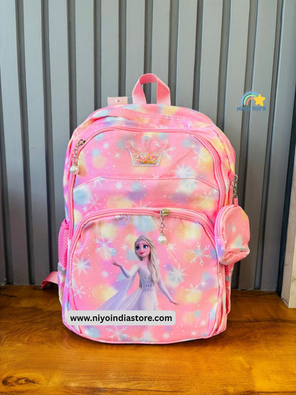 NIYO TOYS Frozen school backpack in pink with Elsa design and colorful snowflakes
