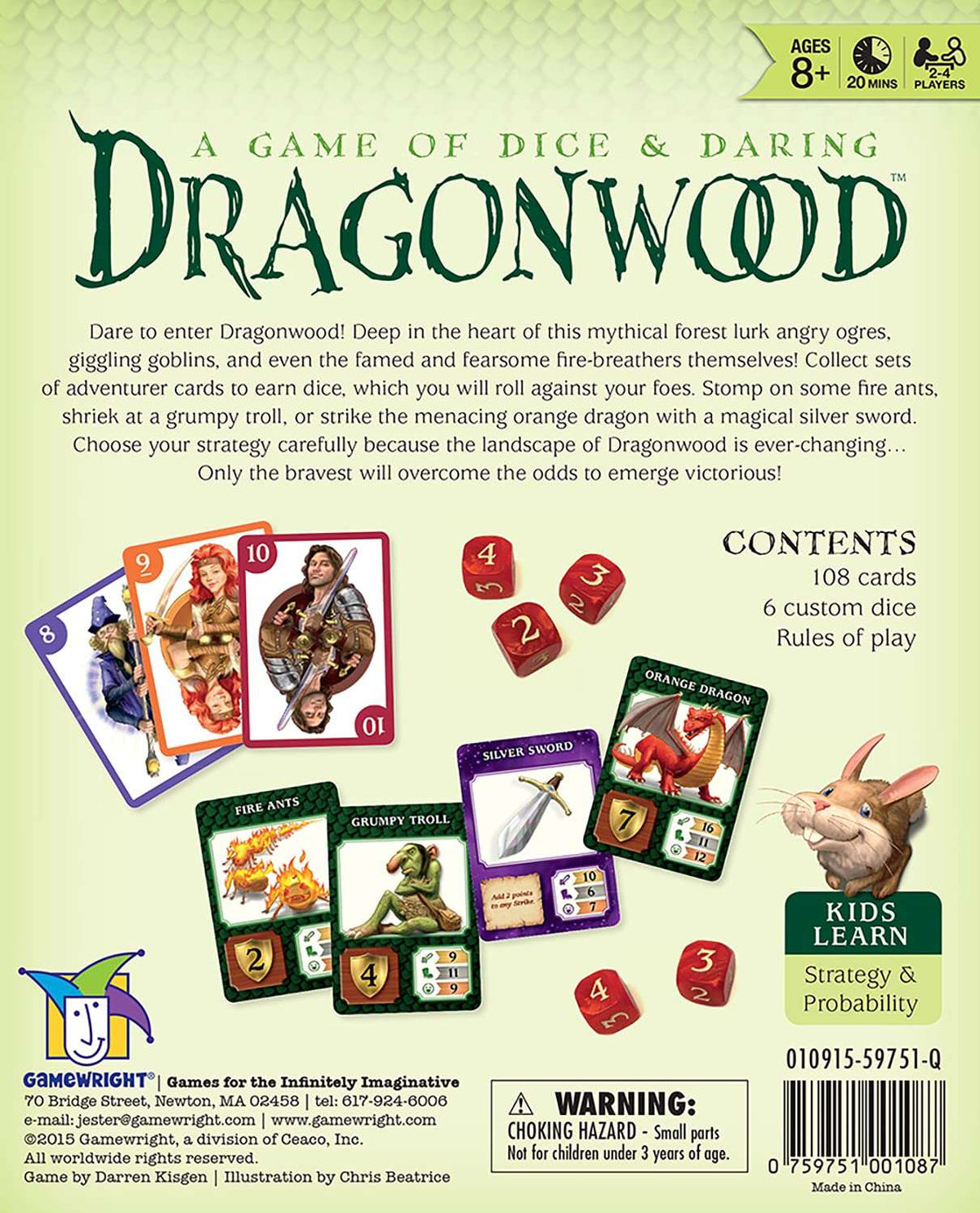 Dragonwood strategy game board game for ages 8+, featuring dice and card play with exciting adventures