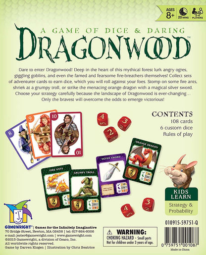 Dragonwood strategy game board game for ages 8+, featuring dice and card play with exciting adventures