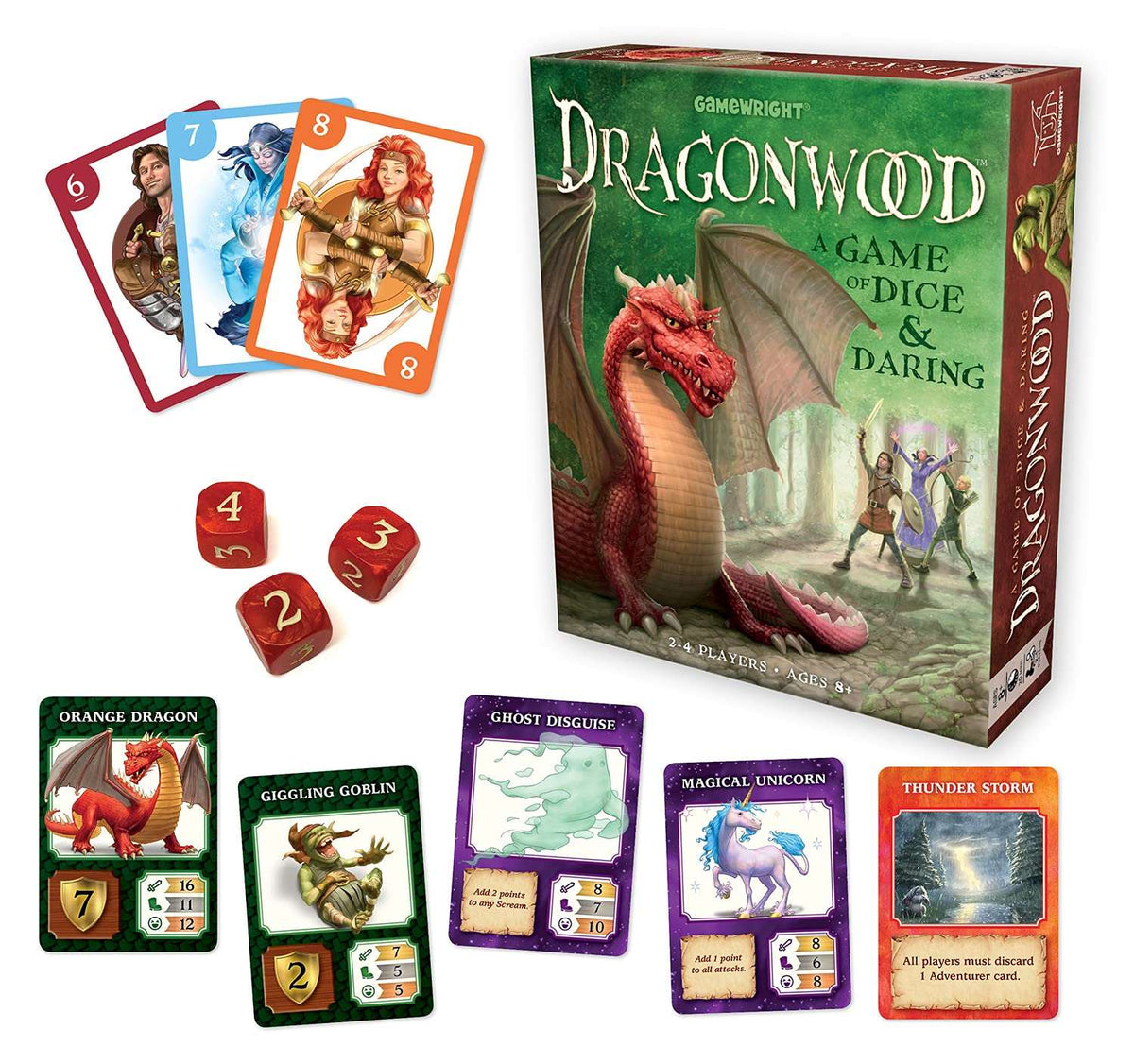 Dragonwood strategy game board game with colorful cards and dice, age 8+, fun family adventure