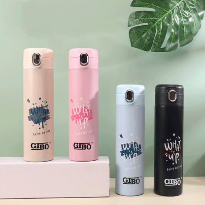NIYO TOYS 500 ml insulated bottle set in pink, blue, black, and beige for keeping drinks cold or hot