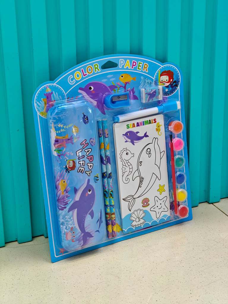 Colorful NIYO TOYS stationery set with paper, pencils, and paints, perfect as a gift for mom on birthday