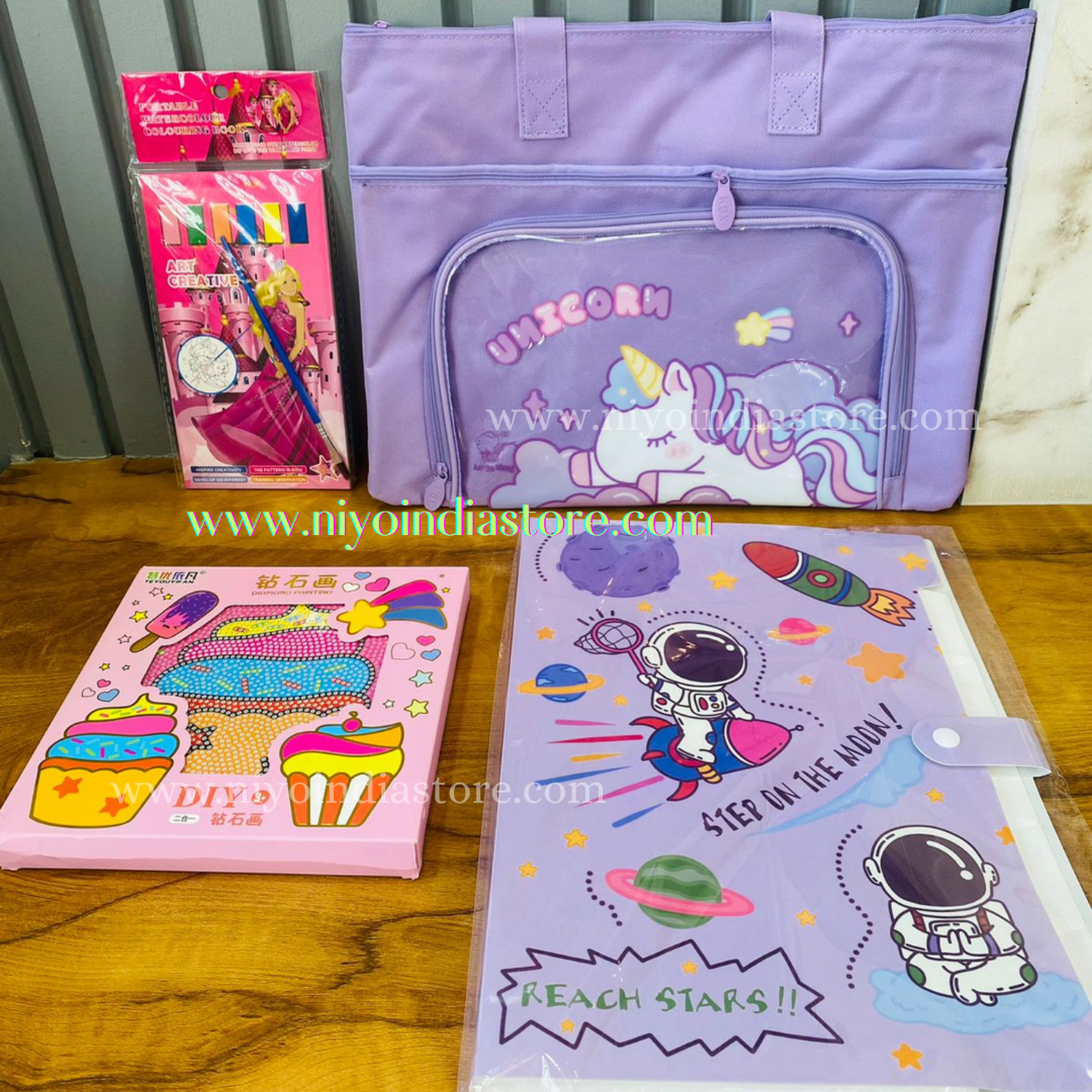 Purple NIYO TOYS unicorn-themed backpack, perfect gift for mom on birthday, suitable for all ages.
