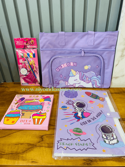Purple unicorn backpack set for kids age 5+, perfect gift for mom on birthday