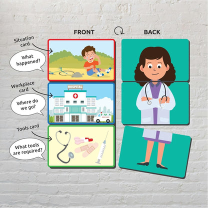NIYO TOYS Hands Helping Hands Playset featuring situation and workplace cards for kids age 5+
