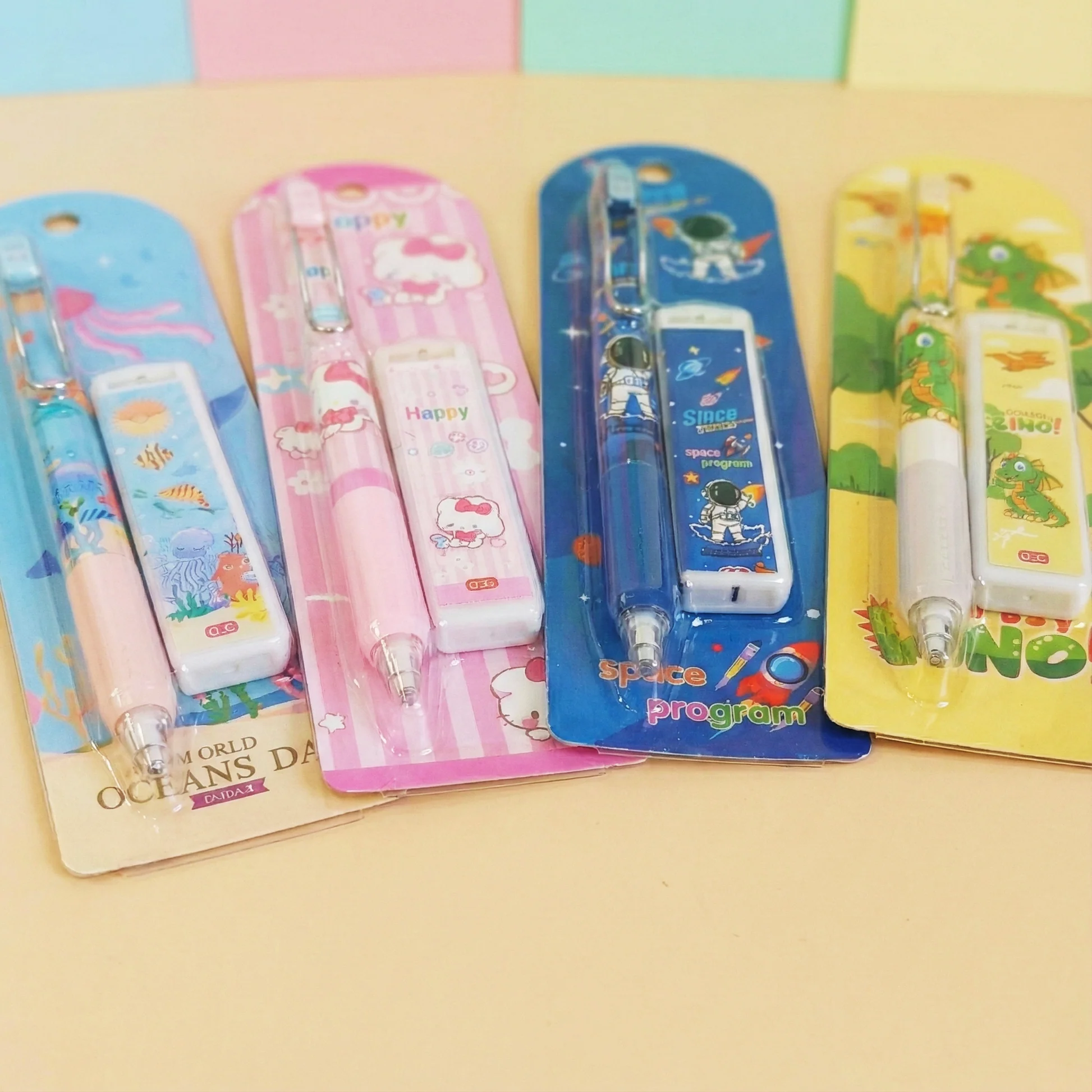 Colorful mechanical pencil pencils set for kids, ages 6+, featuring ocean and space themes