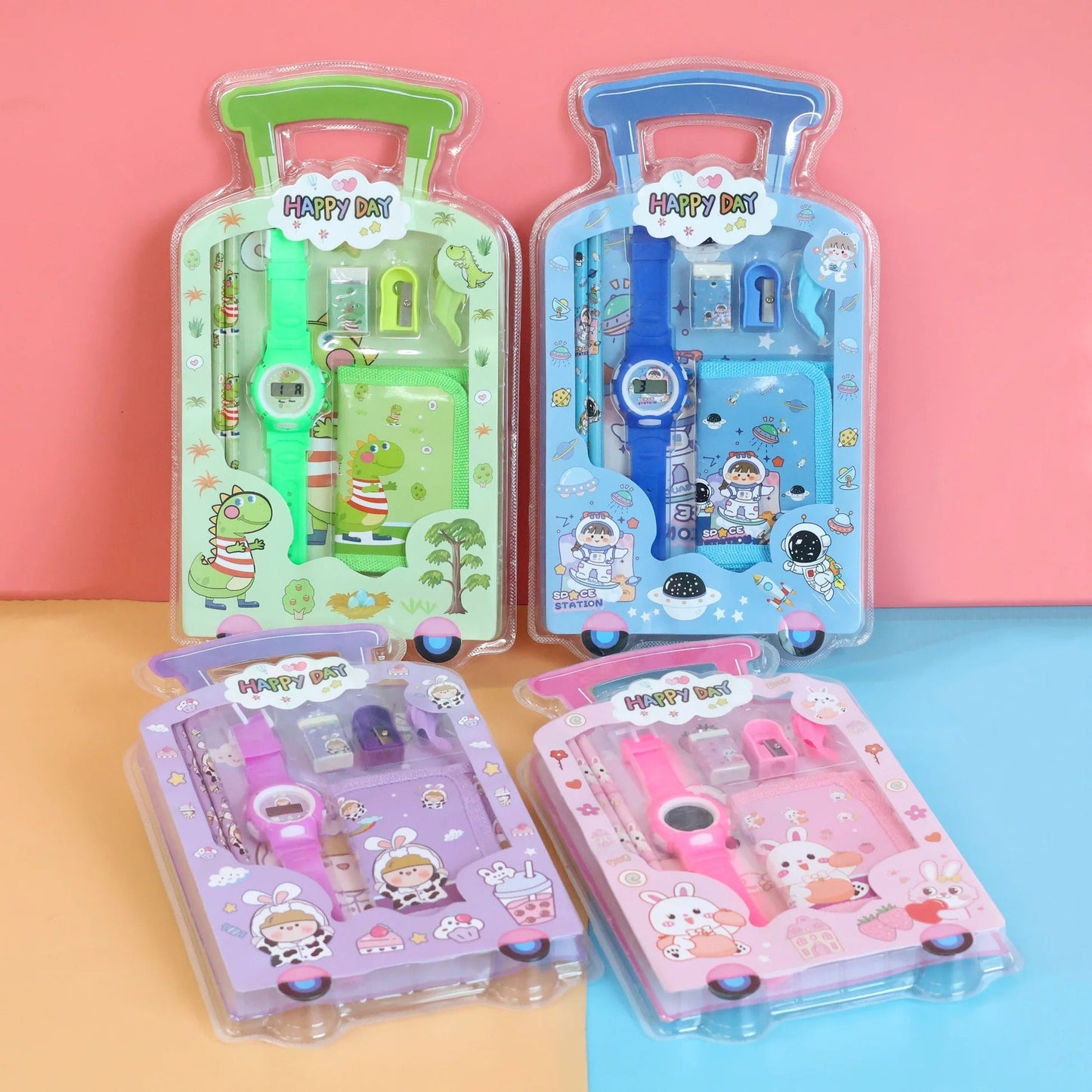 Colorful NIYO TOYS stationery set in playful luggage design for kids age 3+, perfect for school use