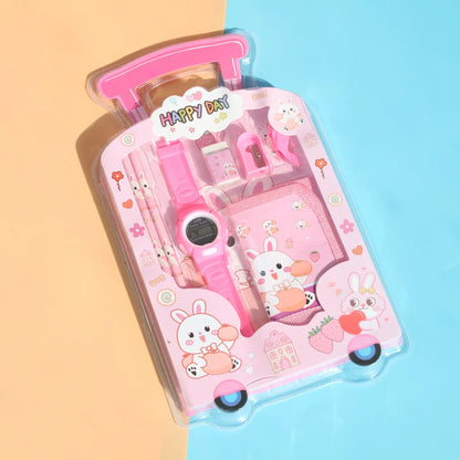 Pink bunny-themed stationery set for ages 3 and up, ideal for creative play and school projects