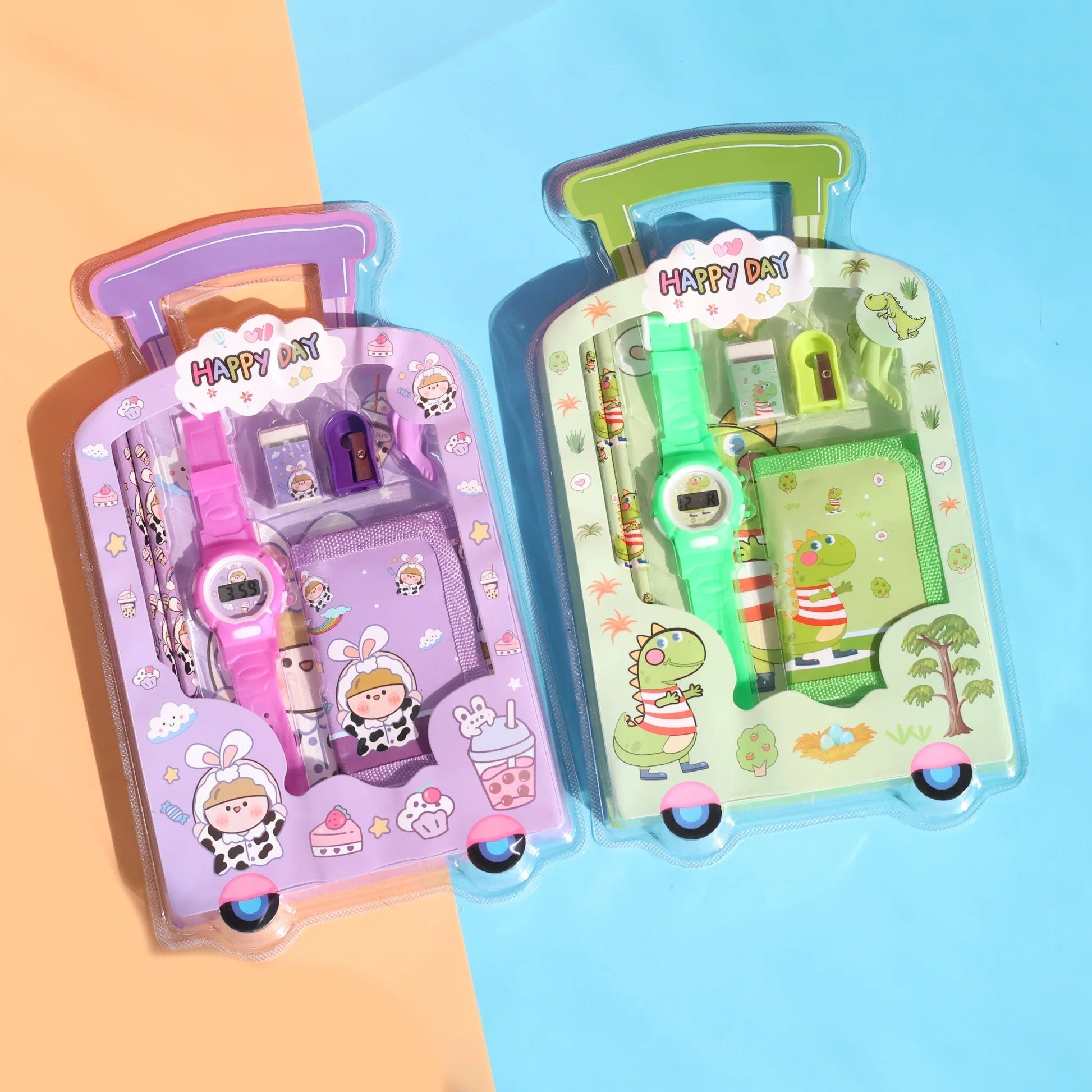 NIYO TOYS colorful stationery set in purple and green, designed for ages 3+, includes fun school supplies