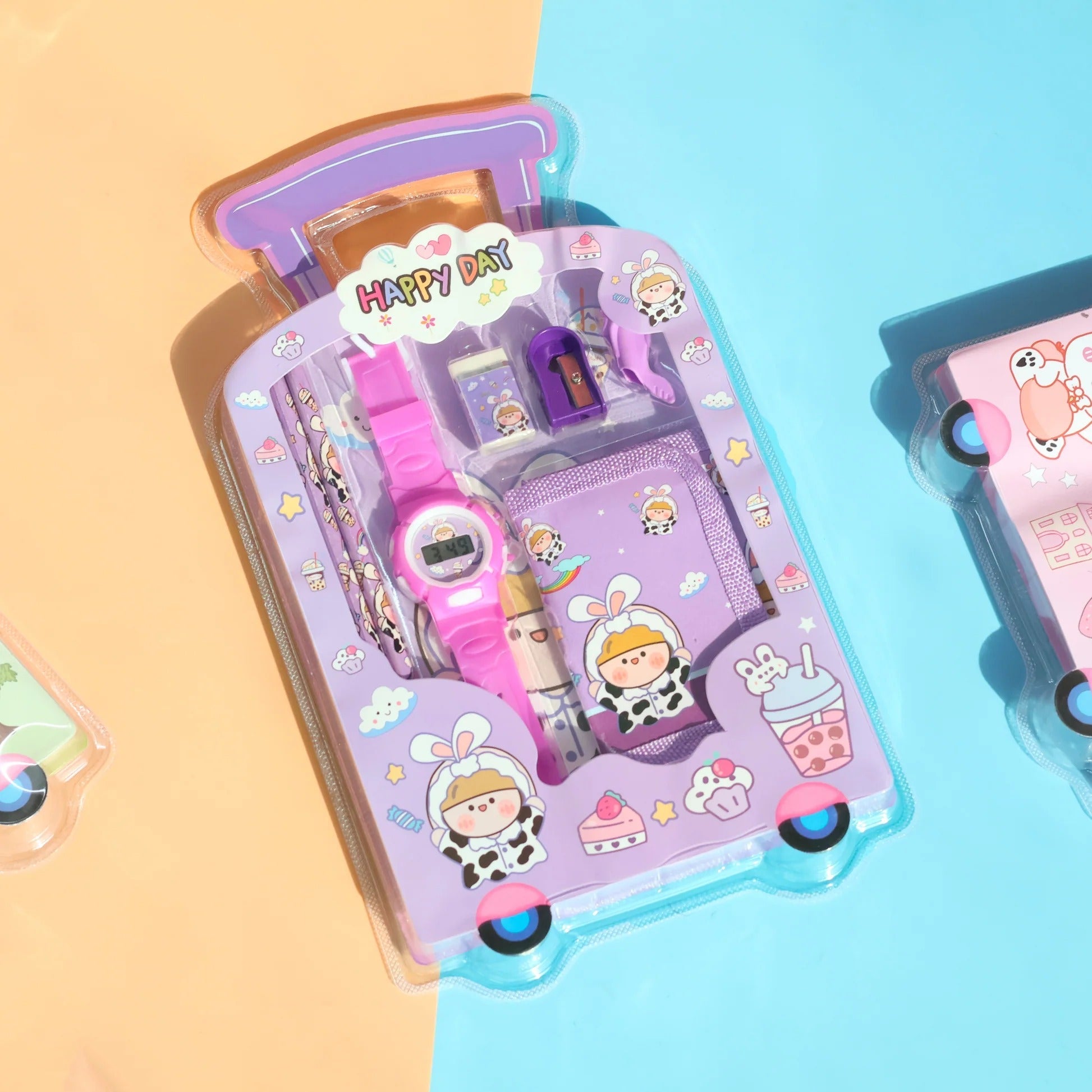 Purple NIYO TOYS stationery set in travel case for kids age 3+, includes pens and accessories