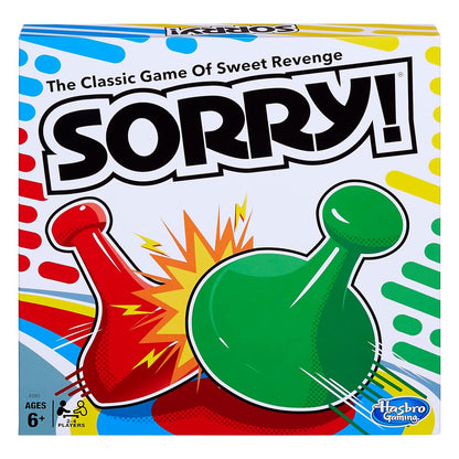 Sorry! board game in colorful box, great for ages 6+, a fun game for family game nights