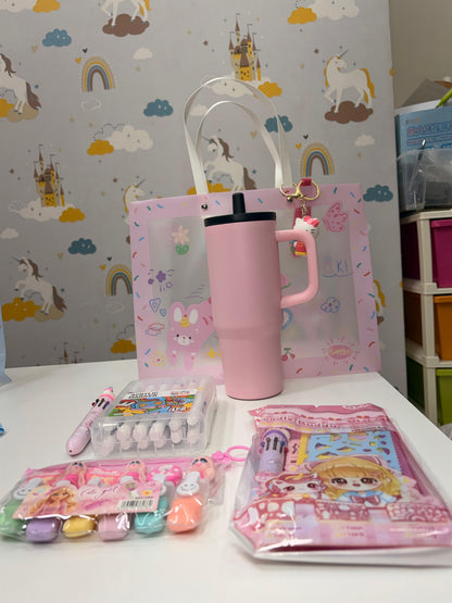 Hello Kitty themed hamper in pink for ages 3+, perfect for kids' parties and playtime activities