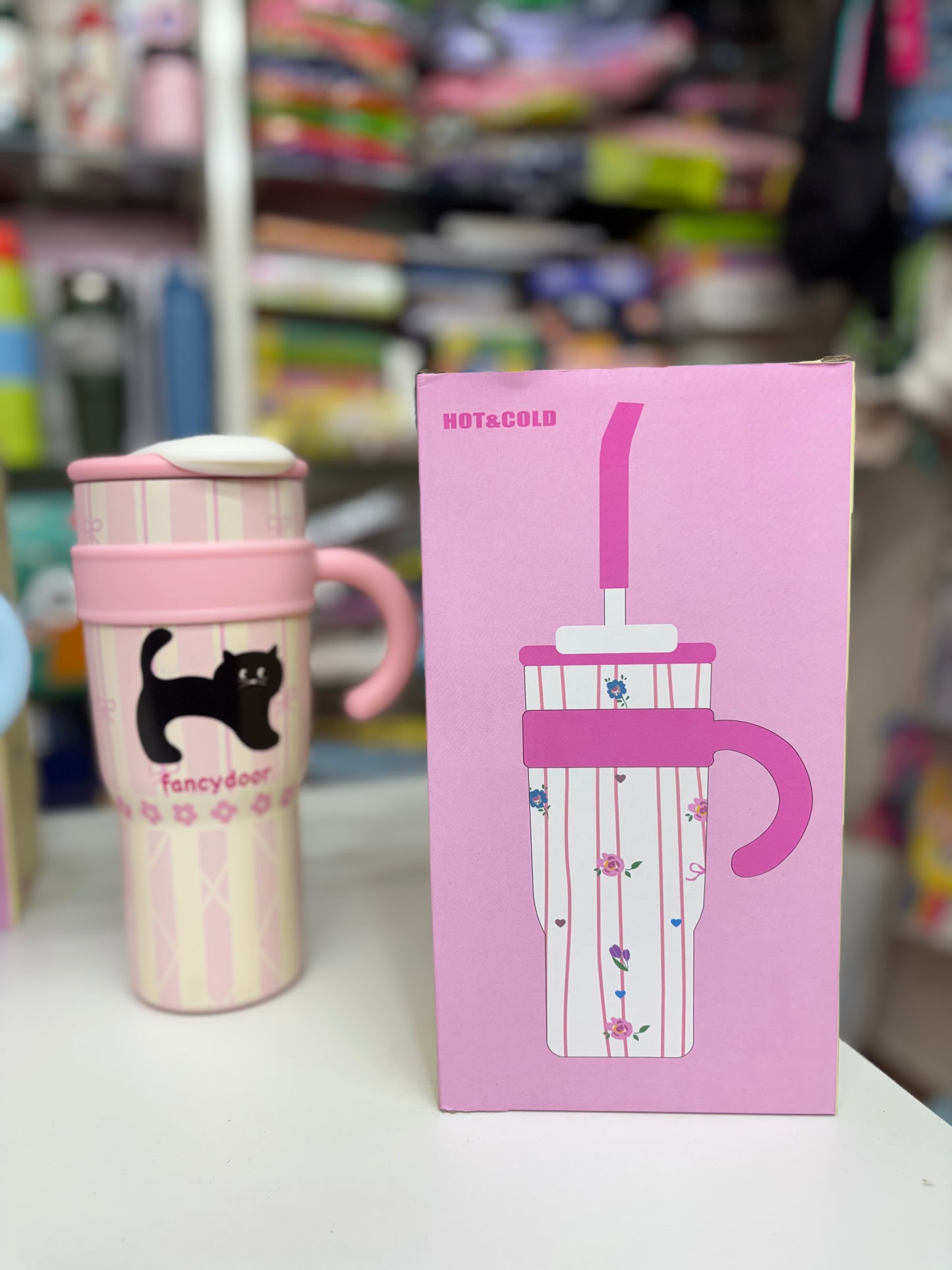 NIYO TOYS insulated coffee mug in pink floral design for hot and cold beverages, perfect for kids age 3 and up
