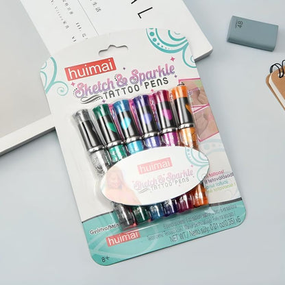 NIYO TOYS Sketch and Sparkle Temporary Tattoos Pens, vibrant colors for ages 8 and up, perfect for creative designs