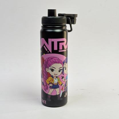 NIYO TOYS black water bottle with cartoon characters, suitable for kids and outdoor activities
