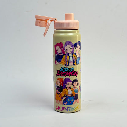 KPOP DEMON water bottle with colorful characters, ideal for kids ages 5 and up, perfect for school and outdoor use