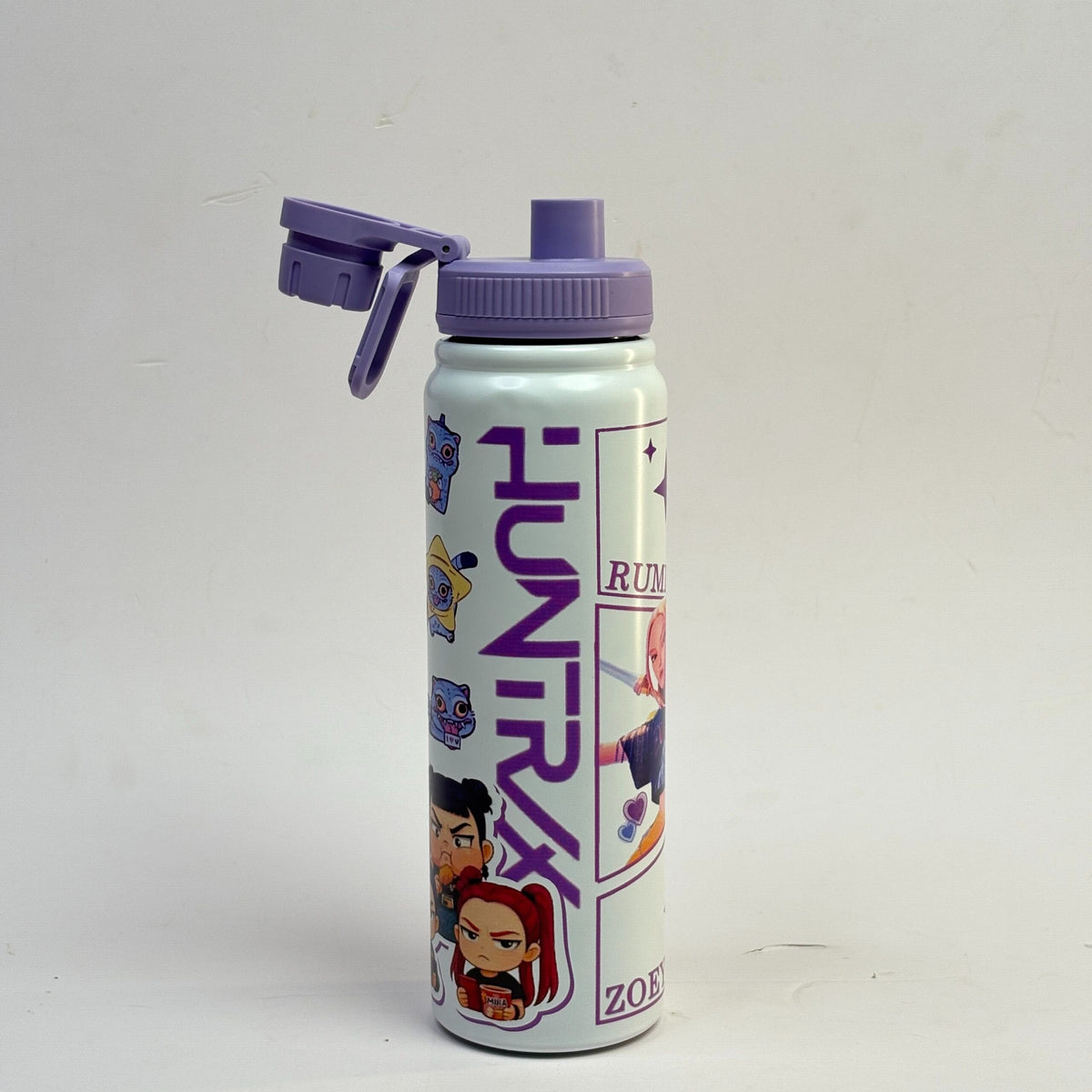 NIYO TOYS purple water bottle featuring fun characters, great for kids age 5+, ideal for school use