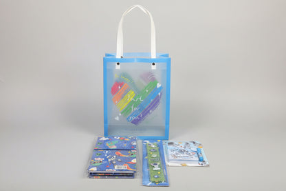 NIYO TOYS transparent gift hamper bag filled with colorful stationery and craft items, perfect ideas for gift hamper